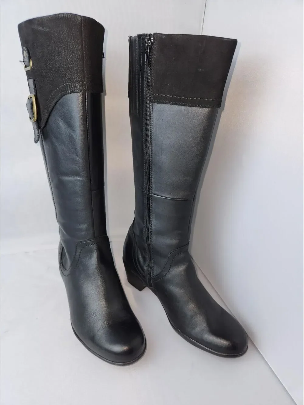 Clark's Marilyn Abby Black Leather Suede Knee-High Boots Size 8.5 M